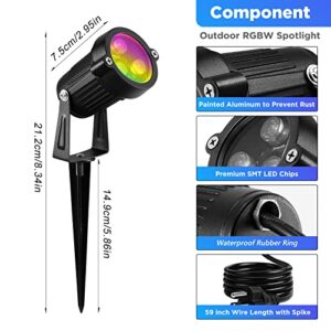 Houkiper RGB Outdoor Spotlight Led Lawn Flood Light Stake, 6W Outdoor Color Changing Landscape Lighting Fixture, Waterproof Ac Electric Landscaping Spot Light for Yard Garden Driveway Pathway Garden