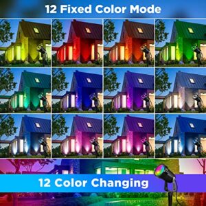 Houkiper RGB Outdoor Spotlight Led Lawn Flood Light Stake, 6W Outdoor Color Changing Landscape Lighting Fixture, Waterproof Ac Electric Landscaping Spot Light for Yard Garden Driveway Pathway Garden