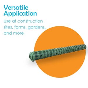 Houseables Plastic Mesh Fence, Construction Barrier Netting, Green, 4'x100' Feet, 1 Roll, Garden Fencing, Fences Wrap, Above Ground, for Snow, Poultry, Chicken, Safety, Deer, Patio, Garden Netting