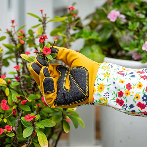 isilila Long Gardening Gloves for Women, Rose Pruning Gloves Thornproof with Forearm Protection, Breathable Work Gloves with Touch Medium