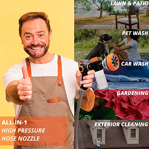 Detail Bright-Premium High Pressure Hose Nozzle-Hose Sprayer with Bottle-Car Wash Foam Gun-Dog Attachment-Garden Nozzle-8 Spray Pattern-Dog Bath-Car Cleaning-Gardening-5 Years, Orange Bezel