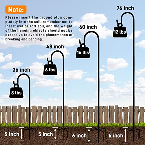 Shepherd Hooks 36 inches for Bird Feeders Outside Heavy Duty Shepherd Stand Plant Hanger Yard Hooks for Lanterns,Solar Lights,Bird Feeder,Wedding,Planter Pot,Adjustable Height Powder Coated-2 Packs