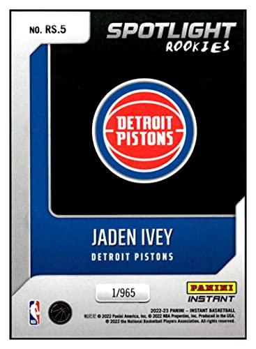 JADEN IVEY RC 2022-23 Panini Instant Spotlight Rookies /965#5 Pistons NM+-MT+ NBA Basketball