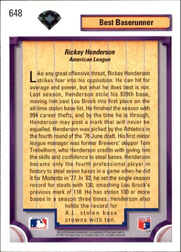 1992 Upper Deck Baseball Card #648 Rickey Henderson