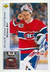 patrick roy hockey card (montreal canadiens) 1992 upper deck jennings trophy #440