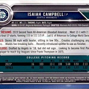 2019 Bowman Chrome Draft #BDC-11 Isaiah Campbell RC Rookie Seattle Mariners MLB Baseball Trading Card