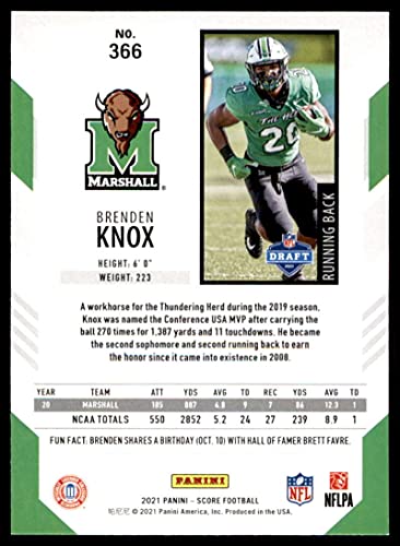 2021 Score #366 Brenden Knox Marshall Thundering Herd (RC - Rookie Card) NM-MT NFL Football