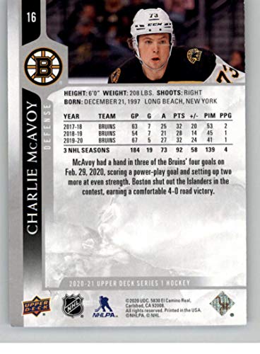 2020-21 Upper Deck Series 1#16 Charlie McAvoy Boston Bruins Hockey Card