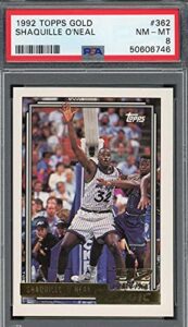 shaquille o’neal 1992 topps gold basketball rookie card #362 graded psa 8