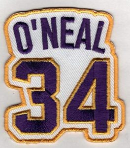 shaquille o’neal no. 34 patch – jersey number basketball sew or iron-on embroidered patch 2 1/2 x 2 3/4″
