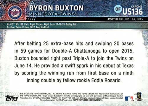 2015 Topps Chrome Update Pulsar Refractor Baseball #US136 Byron Buxton Rookie Debut Card