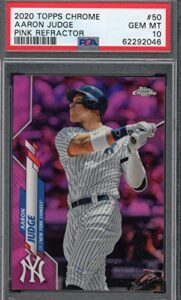 aaron judge 2020 topps chrome pink refractor baseball card #50 graded psa 10