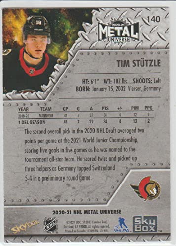 2020-21 Skybox Metal Universe #140 Tim Stutzle RC Rookie Card Ottawa Senators Official NHL Hockey Trading Card in Raw (NM or Better) Condition