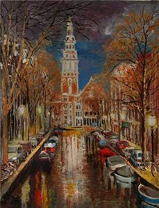 (sold) winter’s arrival, amsterdam – canal of the netherlands by internationally renown painter yary dluhos