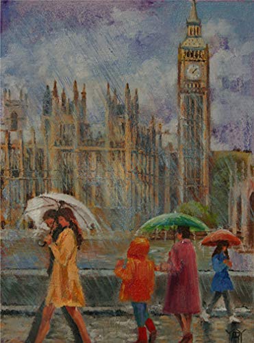 SOLD Thames Promenade, London Rain By Internationally Renown Artist Yary Dluhos