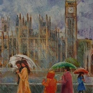 SOLD Thames Promenade, London Rain By Internationally Renown Artist Yary Dluhos