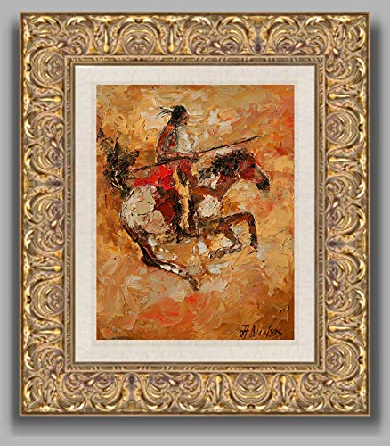 (SOLD) Chasing Buffalo - Equine horse painting by internationally renown painter Andre Dluhos