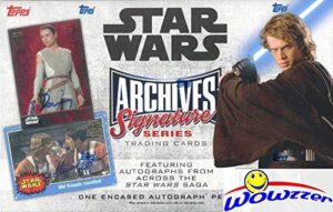 2018 topps star wars archives signature series exclusive factory sealed hobby box with #’d stamped encased buyback autograph! look for autos from over 100 cast members from across the saga! wowzzer!
