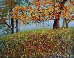 early morning dew, landscape by internationally renowned painter yary dluhos