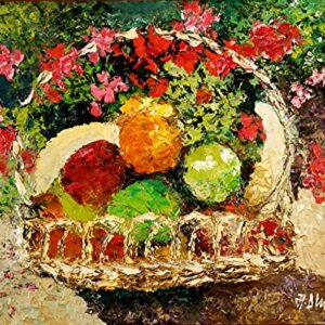 Fruit Basket and Flowers, Still Life By Internationally Renowned Artist Andre Dluhos