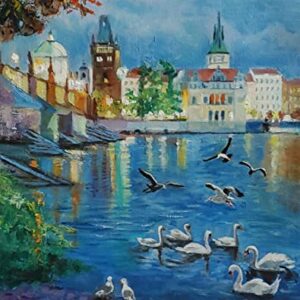 SOLD The River In Prague, Charles Bridge by Internationally Renowned Painter Yary Dluhos