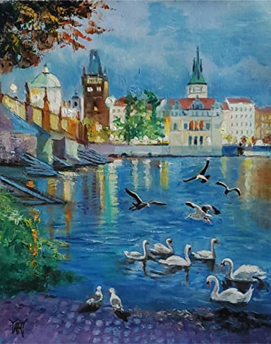 SOLD The River In Prague, Charles Bridge by Internationally Renowned Painter Yary Dluhos