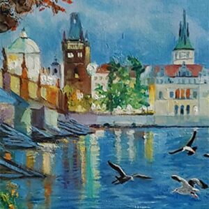 SOLD The River In Prague, Charles Bridge by Internationally Renowned Painter Yary Dluhos