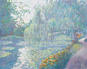 bridge with waterlilies (in the style of claude monet)