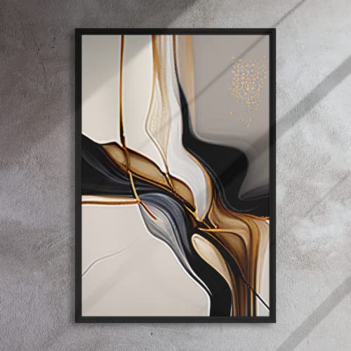 Brown Modernity Framed Large Painting, Floating Frame Wall Art, Abstract Art, Modern (Canvas, Black Wood, 24x36)