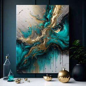 abstract turquoise framed canvas giclee print (canvas, black wood, 24×36 in)