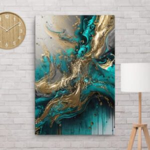 Abstract Turquoise Framed Canvas Giclee Print (Canvas, Black Wood, 24x36 in)