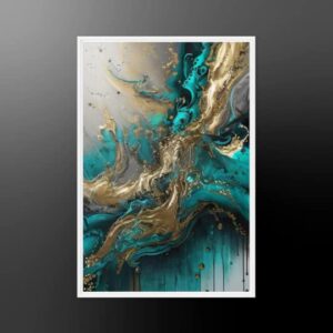 Abstract Turquoise Framed Canvas Giclee Print (Canvas, Black Wood, 24x36 in)