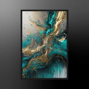Abstract Turquoise Framed Canvas Giclee Print (Canvas, Black Wood, 24x36 in)