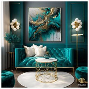 Abstract Turquoise Framed Canvas Giclee Print (Canvas, Black Wood, 24x36 in)