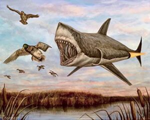 jet shark eating ducks; duck stamp entry 8×10 artist signed print