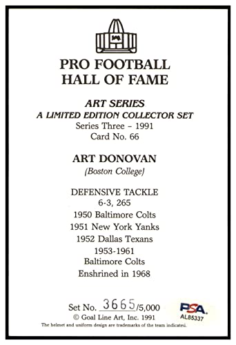 Art Donovan Signed Goal Line Art Card GLAC Autographed Colts PSA/DNA