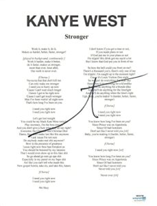 kanye west signed autographed stronger song lyric 8.5×11 sheet acoa coa