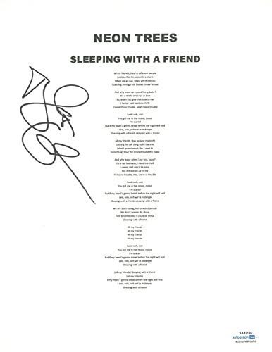 Tyler Glenn Signed Neon Trees Sleeping With A Friend Song Lyric Sheet ACOA COA