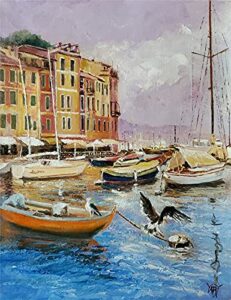 sold portofino harbor, mediterranean italy by internationally renowned painter yary dluhos