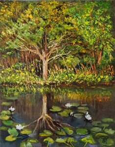 hidden away, lily pond by internationally renowned painter yary dluhos