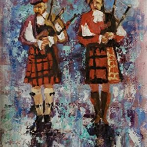 SOLD - Scotland the Brave, Scottish bagpipe players by Internationally Renowned Painter Yary Dluhos