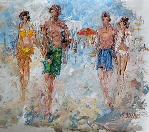 summer resort, people on the beach by internationally renowned artist andre dluhos