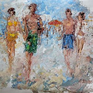 Summer Resort, People on the Beach By Internationally Renowned Artist Andre Dluhos