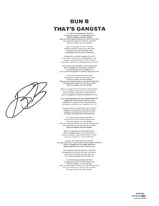 bun b signed autographed that’s gangsta lyric sheet hip hop rapper acoa coa