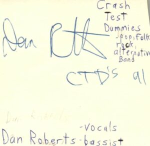 dan roberts bassist vocals crash test dummies rock signed index card jsa coa