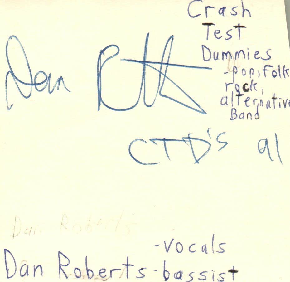 Dan Roberts Bassist Vocals Crash Test Dummies Rock Signed Index Card JSA COA