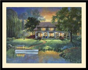 river cottage (nature landscape decor art framed)