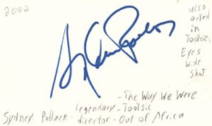 sydney pollack legendary director movie autographed signed index card jsa coa
