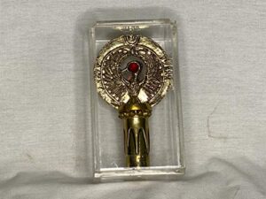 indy staff of ra headpiece, antique gold, red jewel, staff stand and acrylic case