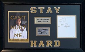 david goggins autographed can’t hurt me navy seal signed book framed 16×26 display jsa coa